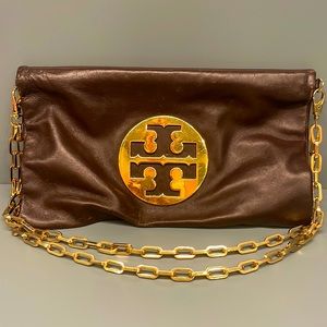 Tory Burch shoulder bag. Chocolate brown with gold hardware and gold chain.